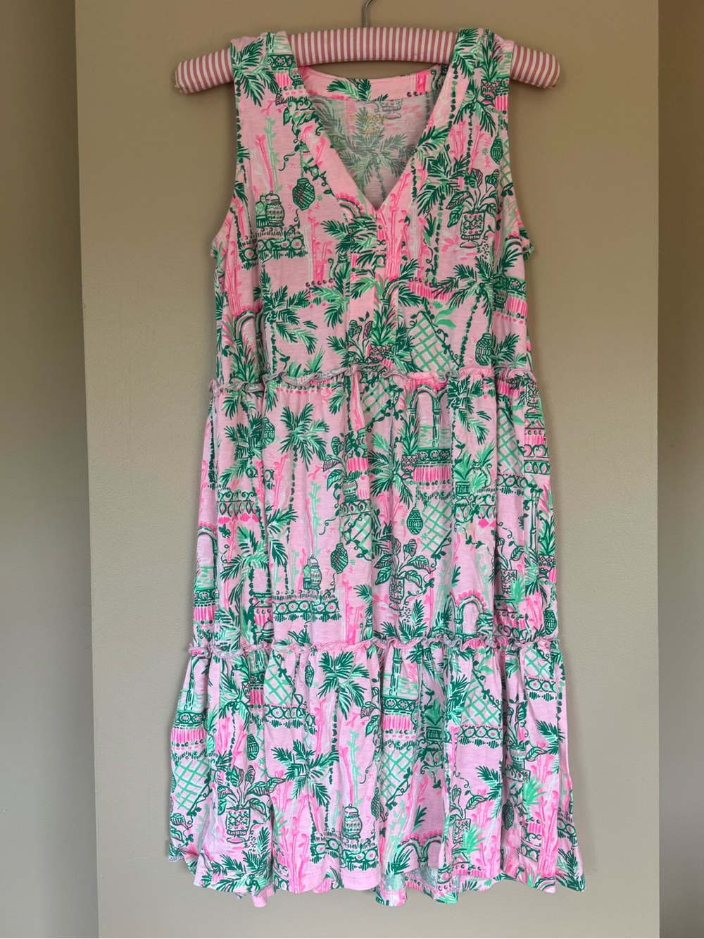 Sleeveless Pink Tropical Print Sundress